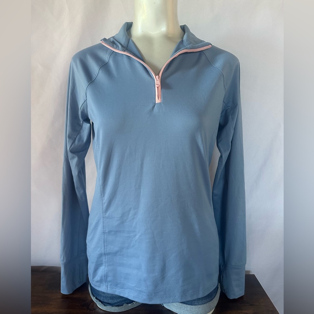 Ralph Lauren RLX Light Blue Long Sleeve Top with Pink Accents